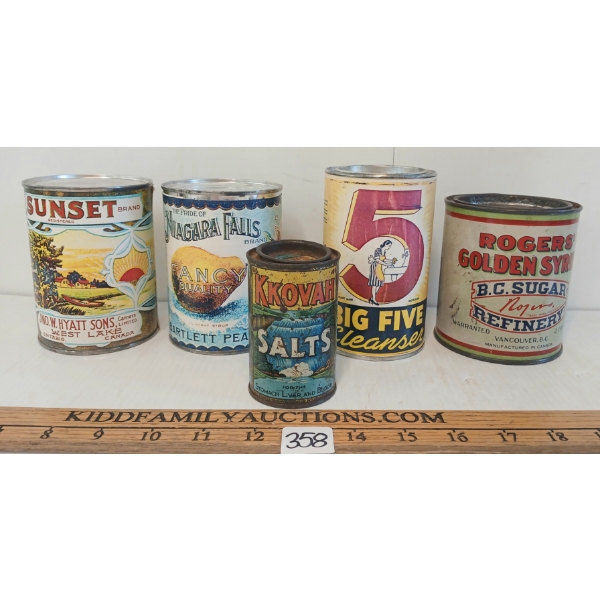 LOT OF 5 - GROCERY STORE TINS
