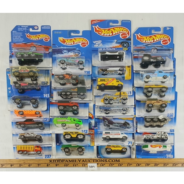 LOT OF 30 - HOTWHEELS - FORD TRANSIT WRECKER, MERCEDES-BENZ UNIMOG, TALL RYDER, ETC