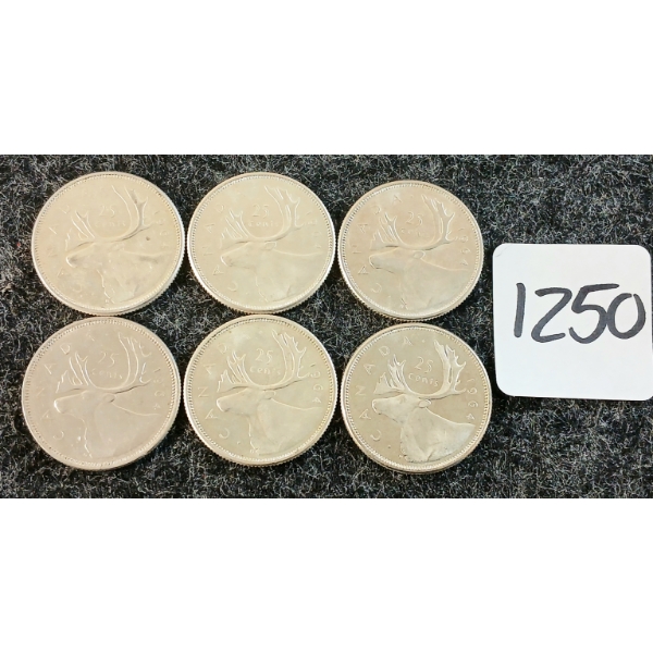 LOT OF 6 - 1964 CDN 25 CENT COINS