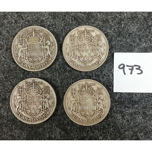 LOT OF 4 - 1940 CDN 50 CENT SILVER COINS