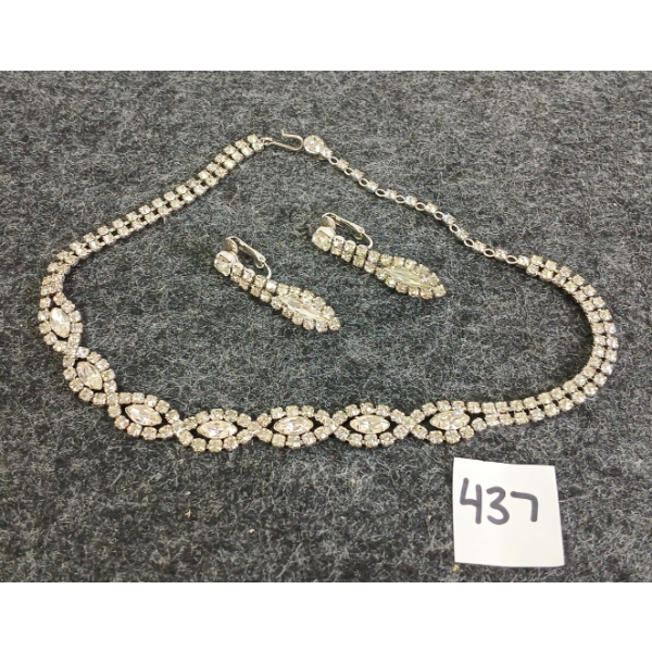 LOT OF 2 - SHERMAN RHINESTONE NECKLACE & CLIP ON EARRINGS