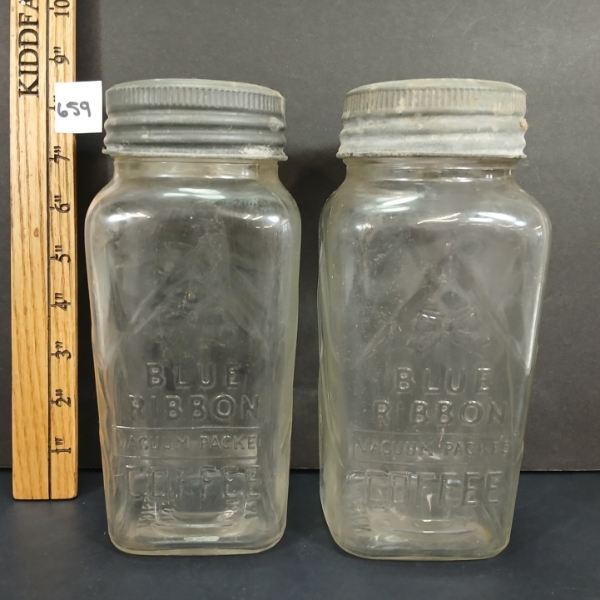 LOT OF 2 - BLUE RIBBON GLASS CANNING JARS