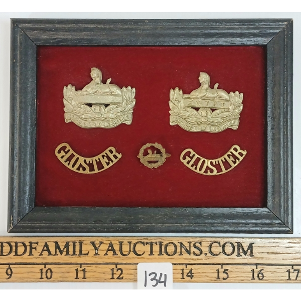 LOT OF 5 - ROYAL EGYPTIAN AIR FORCE GLOUCESTERSHIRE REGIMENT BADGES - FRAMED