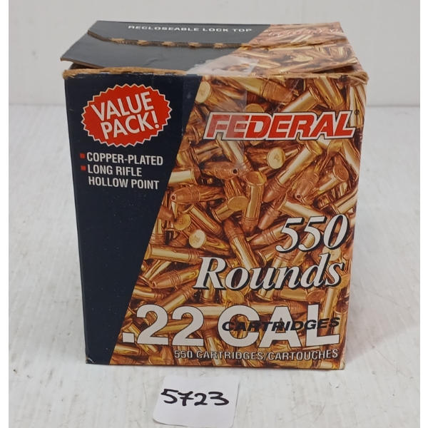AMMO: APPROX 550X FEDERAL .22 LR - 36GR - HP 