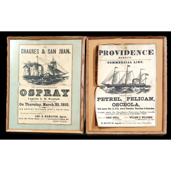 LOT OF 2 - FRAMED SHIP CHARTER ADVERTISEMENTS - 1852