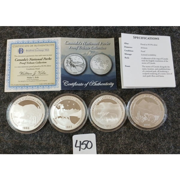 LOT OF 4 - 1885, 1886 & 1895 CDN NATIONAL PARKS .999 SILVER COINS