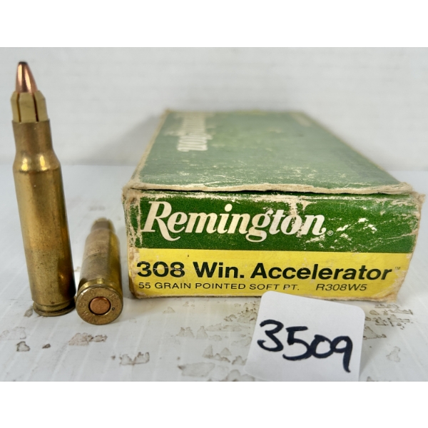 AMMO / BRASS: 12X LIVE & 3X BRASS REMINGTON .308 WIN 55GR. SP SABOT 