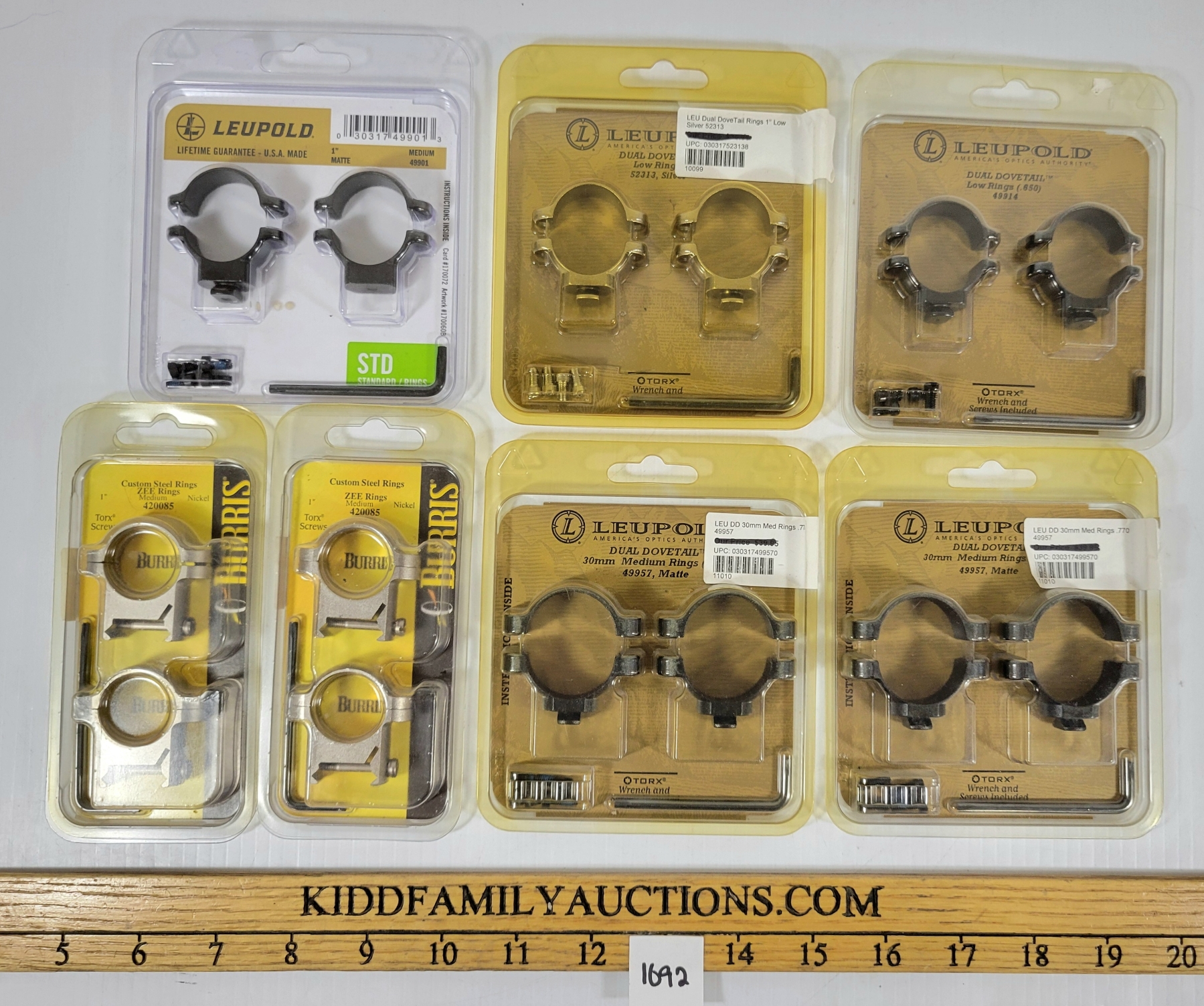 LOT OF 7 - SCOPE RINGS - INCL LEUPOLD DUAL DOVETAIL MEDIUM / LOW, ETC