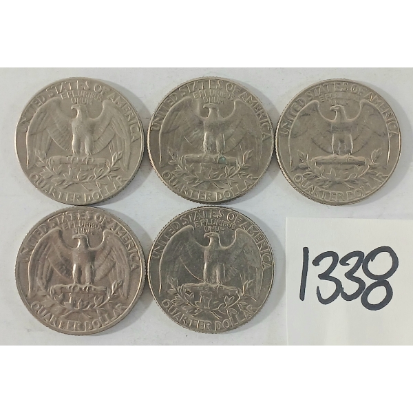 LOT OF 5 - 1942 U.S. 25 CENT SILVER COINS