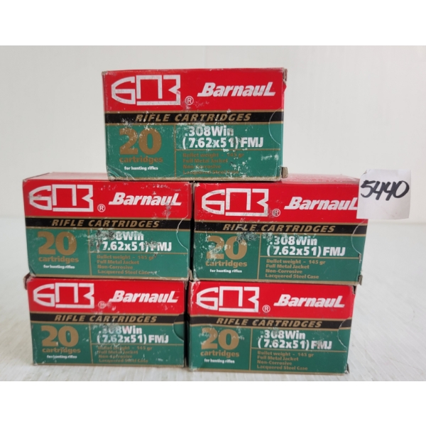 AMMO: 100X BARNAUL .308WIN -145GR - FMJ - SEALED