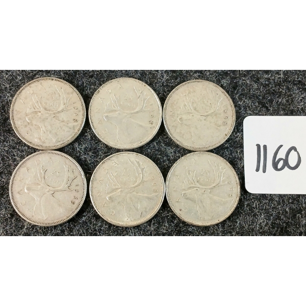 LOT OF 6 - 1965-1968 CDN 25 CENT COINS