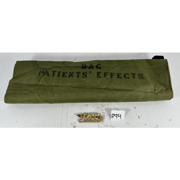 MILITARY HOSPITAL PATIENT'S EFFECTS BAG & RHLI PIN