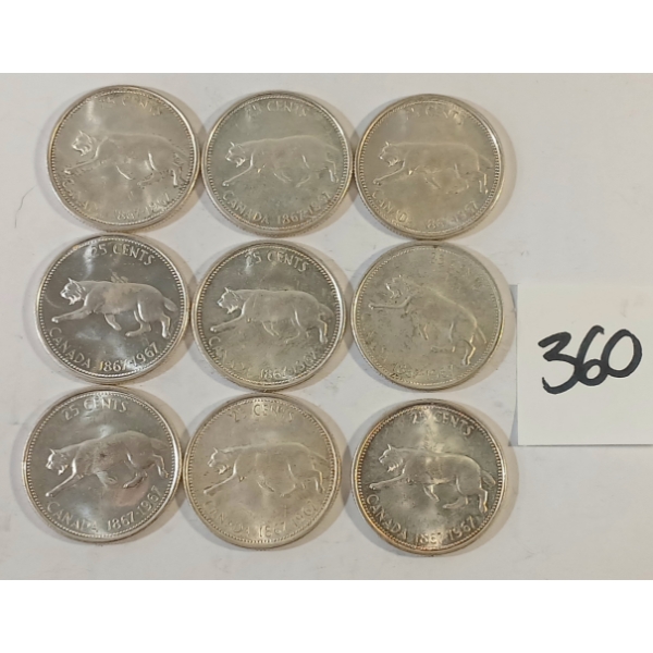 LOT OF 9 - 1967 CDN SILVER QUARTERS