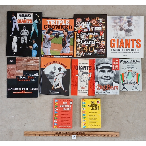 LOT OF 11 - BASEBALL BOOKS & PROGRAMS - 1963 GIANTS PROGRAM, "WHITEY & MICKEY", ETC