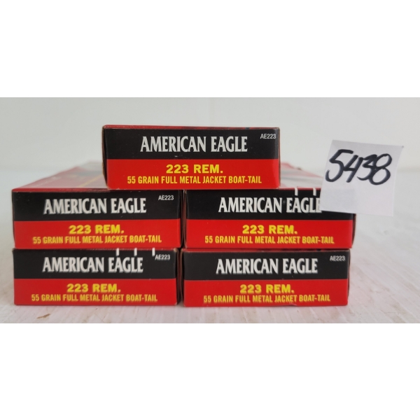 AMMO: 100X AMERICAN EAGLE .223REM - 55GR - FMJ - BT - SEALED