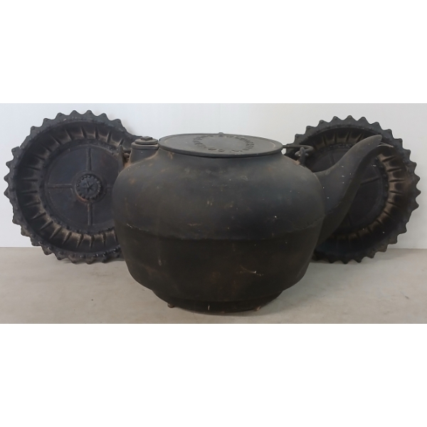 LOT OF 3 - HALL TREE DRIP PANS & KETTLE - CAST IRON