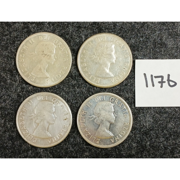LOT OF 4 - 1959 CDN 50 CENT SILVER COINS