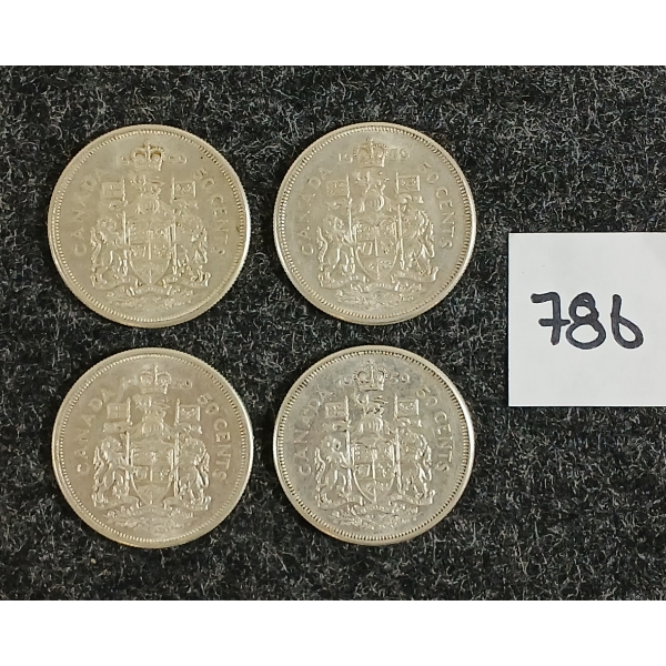 LOT OF 4 - 1959 CDN 50 CENT SILVER COINS