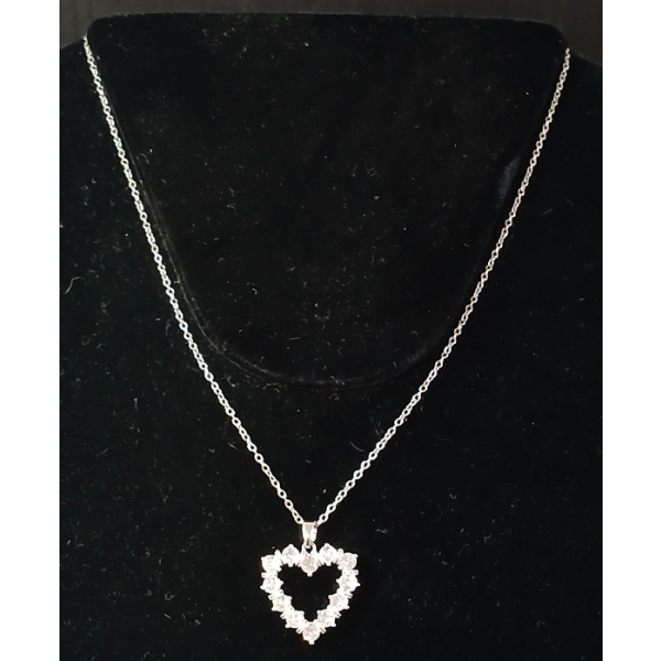 PLATINUM PLATED & CZ HEART NECKLACE