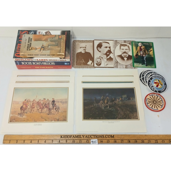 JOB LOT - TIME LIFE WESTERN PRINTS, POLICE PATCHES, WESTERN POST CARDS & BOOKS