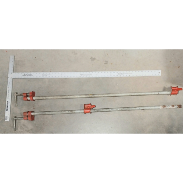 LOT OF 3 - 4FT PIPE CLAMPS & DRYWALL SQUARE