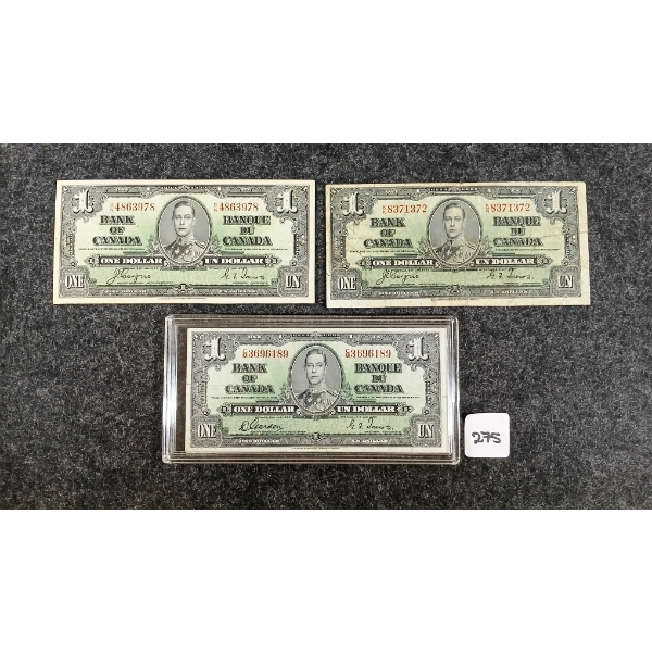 LOT OF 3 - 1937 CDN $1 BANKNOTES
