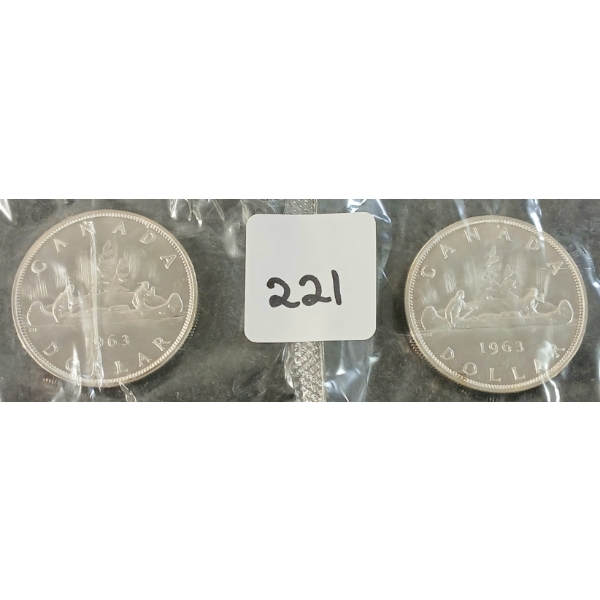  LOT OF 2 - 1963 CDN SILVER DOLLARS - VOYAGEUR