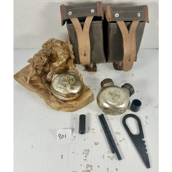 LOT OF MOSIN NAGANT ITEMS - POUCH, OILERS & TOOLS