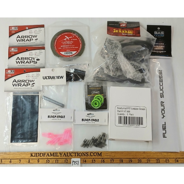 LOT OF 12 - ARCHERY ACCESSORIES - SIERRA MICRO SIGHT, ARROW WRAPS, DAMPINING TECH, ETC
