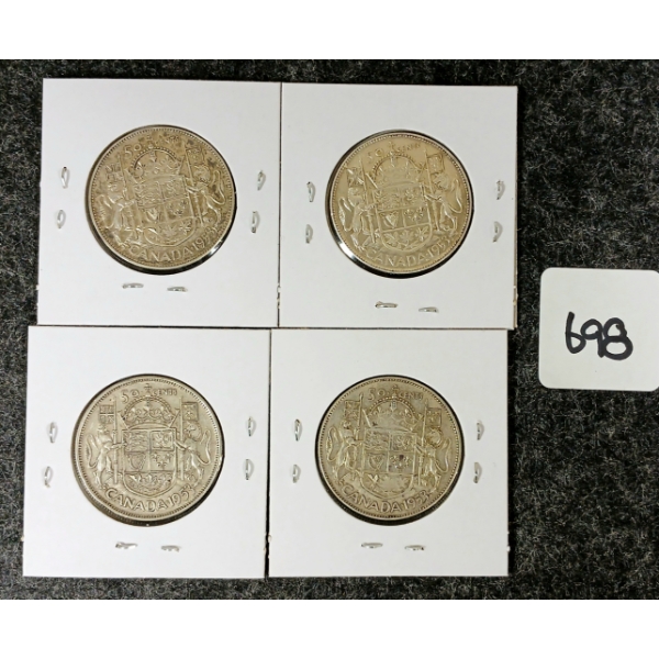 LOT OF 4 - 1953 CDN SILVER 50 CENT COINS