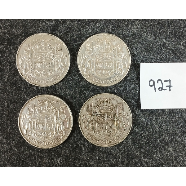 LOT OF 4 - 1951 CDN 50 CENT SILVER COINS