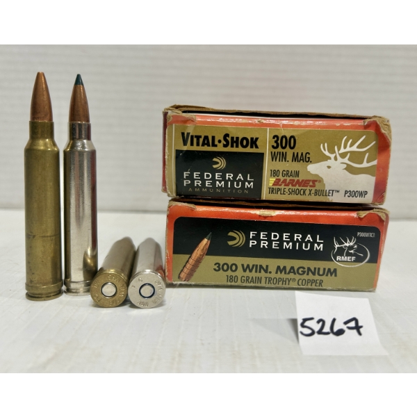AMMO/BRASS: 20X BRASS & 15X LIVE FEDERAL .300 WIN MAG 180GR.