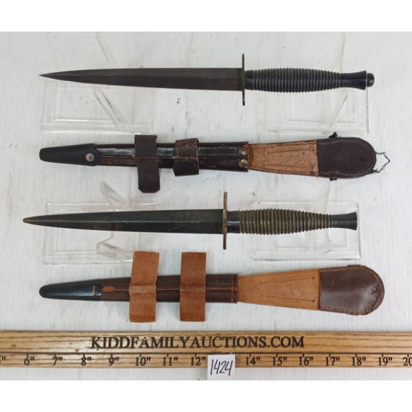 LOT OF 2 - WILLIAM RODGERS & UNMARKED DAGGERS W/ LEATHER SHEATHS