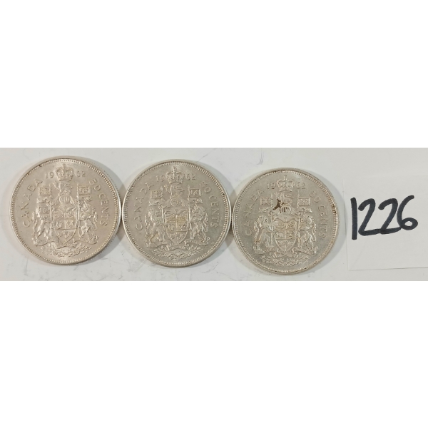 LOT OF 3 - 1962 CDN 50 CENT SILVER COINS