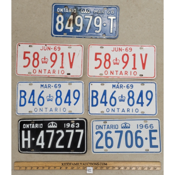 LOT OF 7 - 1963-1969 ONTARIO LICENCE PLATES