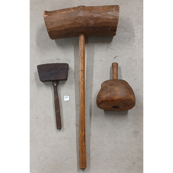 LOT OF 3 - PRIMITIVE MALLETS