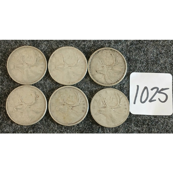 LOT OF 6 - 1951-1964 CDN 25 CENT COINS