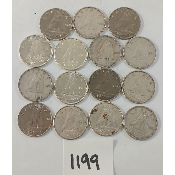 LOT OF 15 - 1951-1968 CDN SILVER DIMES