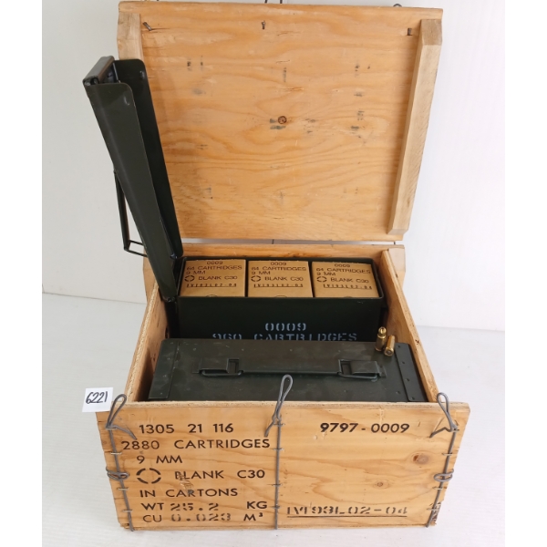 AMMO: 1920X MILITARY ISSUED 9MM BLANKS W/ MILITARIA CRATES