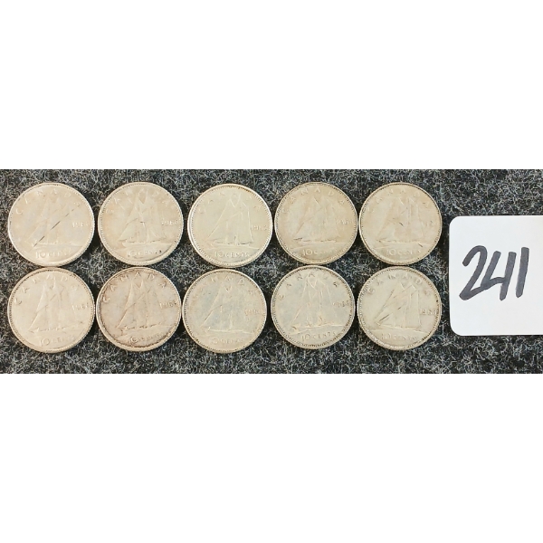 LOT OF 10 - 1968 CDN 10 CENT COINS