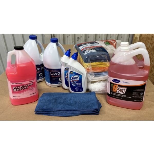JOB LOT - CLEANING SUPPLIES - JAVAX, MICRO FIBRE CLOTHS, TOILET BOWL CLEANER, ECT.