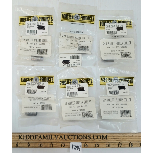 LOT OF 6 - FORSTER PRODUCTS BULLET PULLER COLLETS - DIA. .17, .204, .224, .243 & .323
