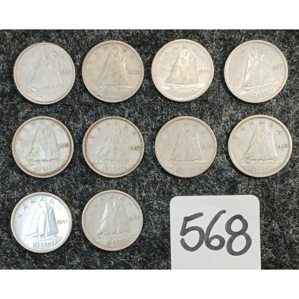 LOT OF 10 - 1940-1953 CDN 10 CENT COINS