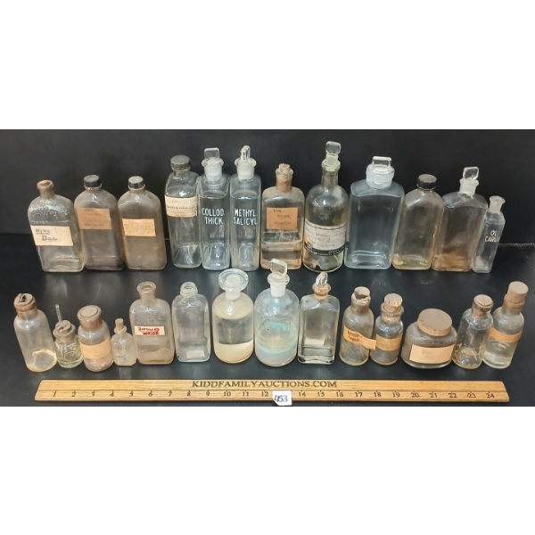 LOT OF 28 - MISC APOTHECARY & PRODUCT BOTTLES