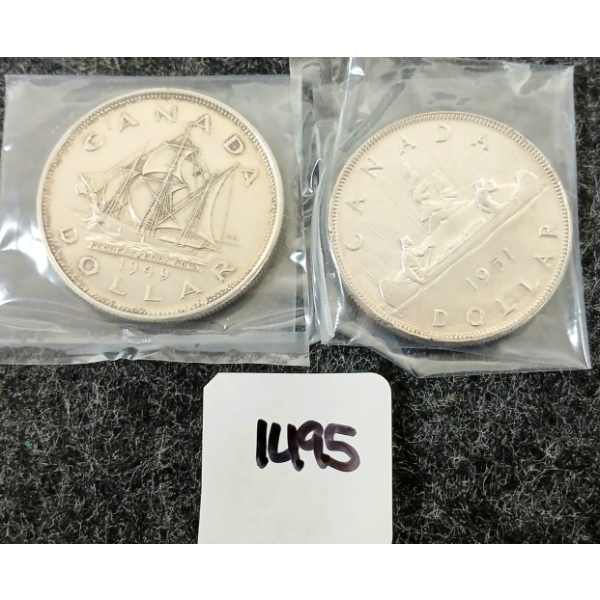 LOT OF 2 - 1949 & 1951 CDN SILVER DOLLARS - TERRA NOVA & VOYAGEUR