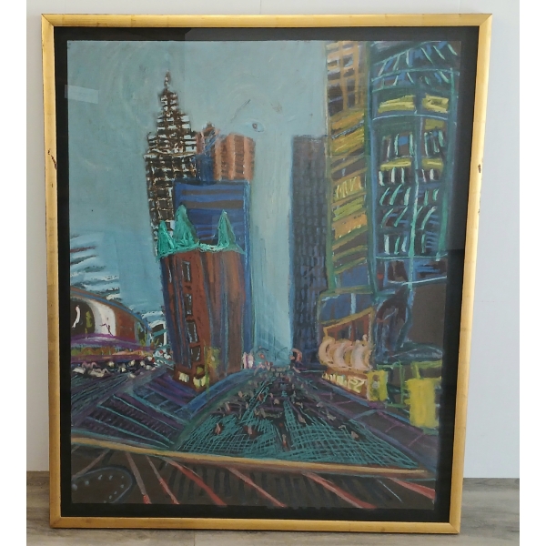 "CITY EARTH SPIRIT" BY BRIAN BURNETT (PRS CDN ARTIST) - FRAMED OIL ON PAPER 