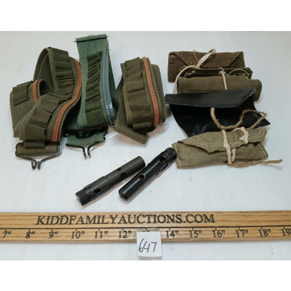JOB LOT - RIFLE STOCK CLEANING KITS, MISC WEB GEAR, SOVIET MOSIN COMBINATION TOOL, ETC