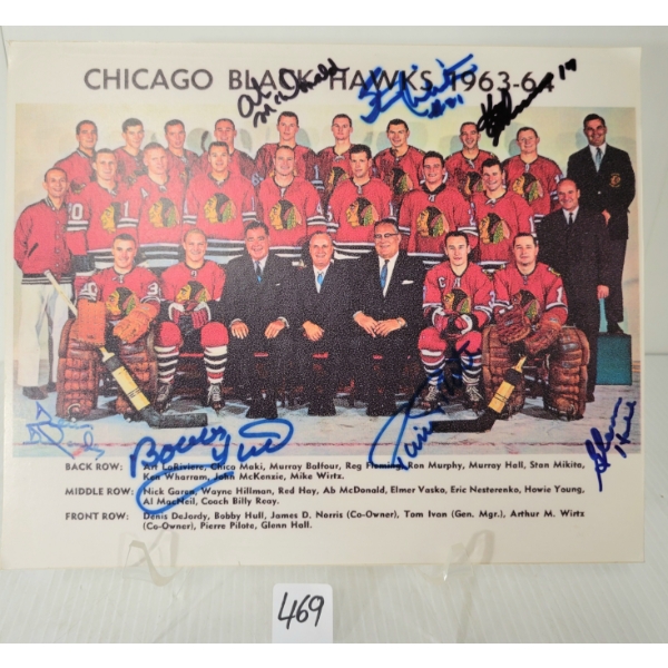 1963-1964 CHICAGO BLACK HAWKS HOCKEY TEAM FOAM CORE SIGN - AUTOGRAPHED