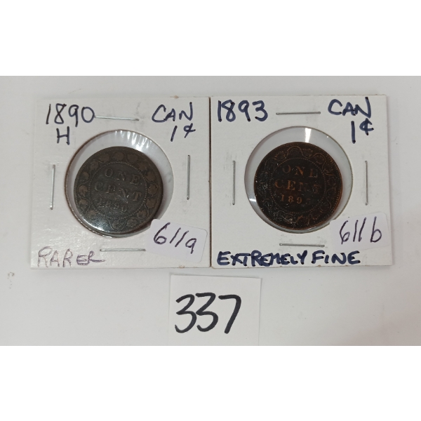 LOT OF 2 - 1890 & '93 CDN LARGE CENTS