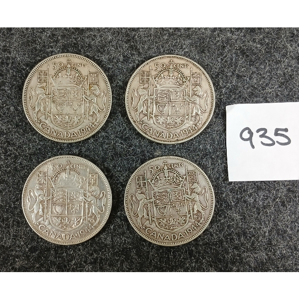 LOT OF 4 - 1944 CDN 50 CENT SILVER COINS